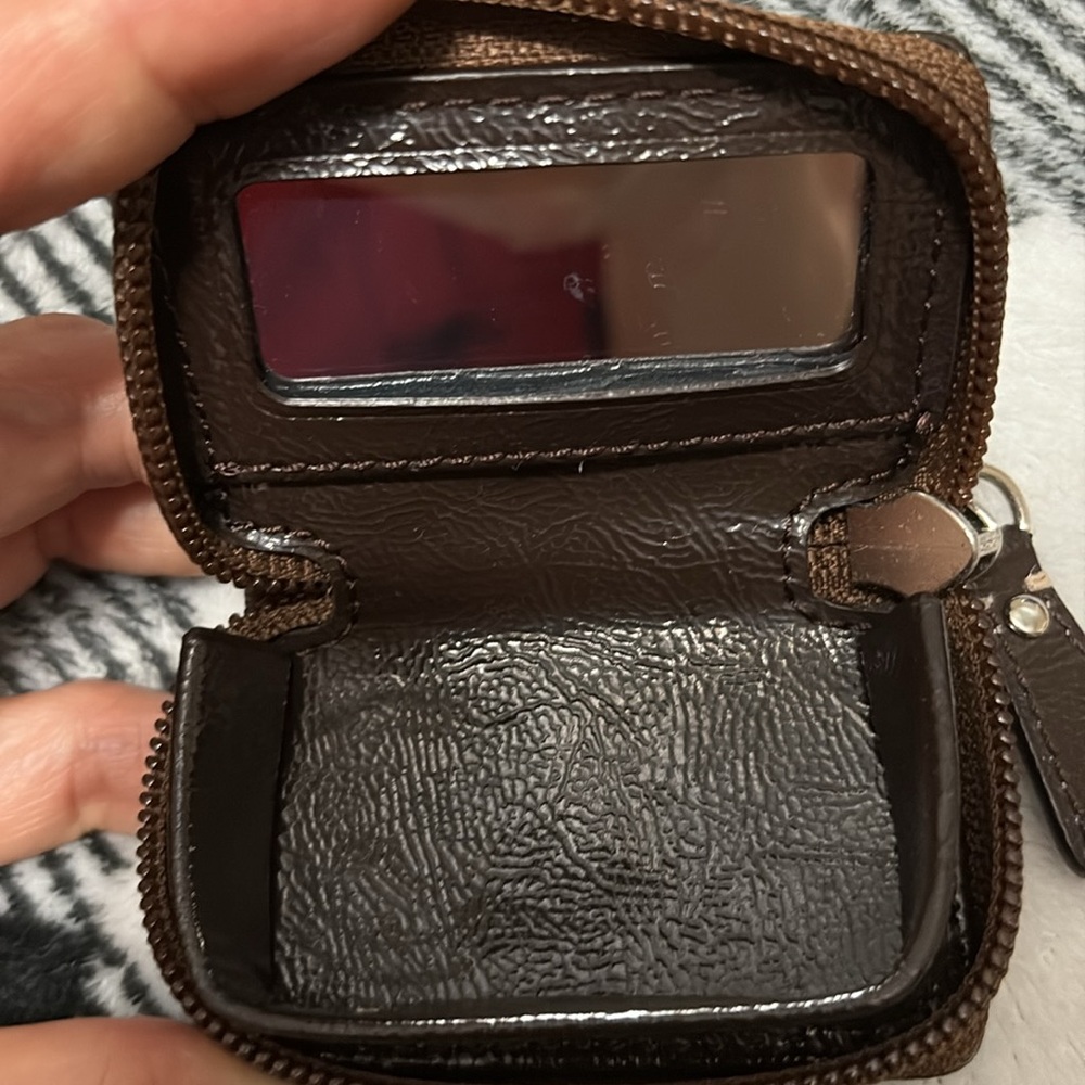 Coach Contact Lens Case brown CC monogram logo brown mirror travel zip jewelry - Picture 4 of 7